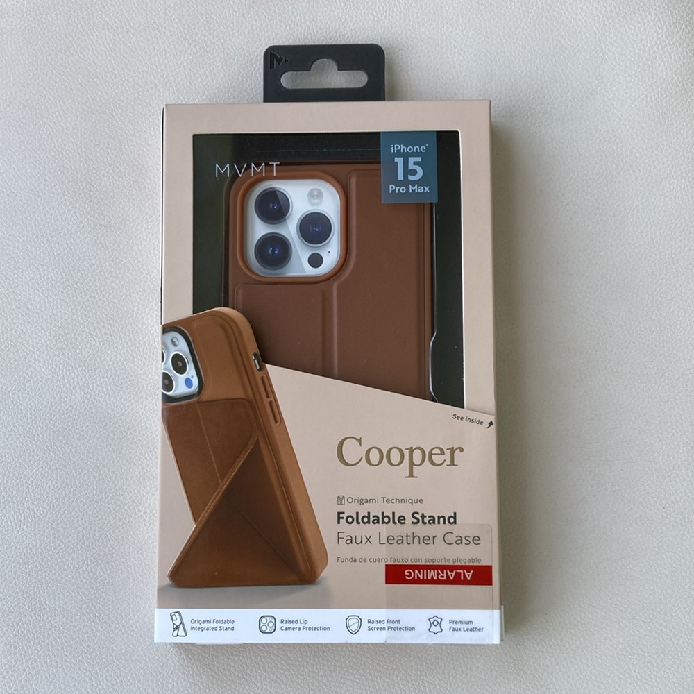 MVMT iPhone 15 Pro Max Phone Case Faux Leather Case Cooper Foldable Stand NIB